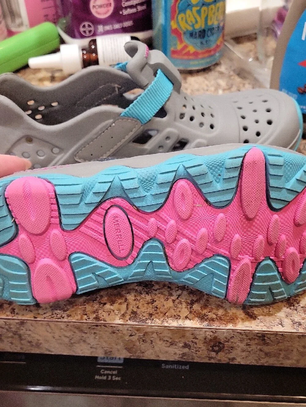 Merrell Kids Gray Water Shoes with Blue and Pink Accents